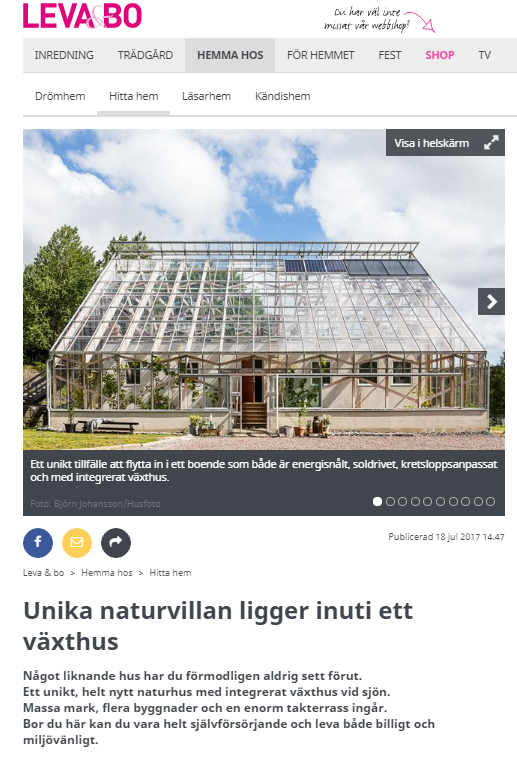 Artikel om det unika huset med närodlat vid knuten i Leva och Bo, Expressen.se
