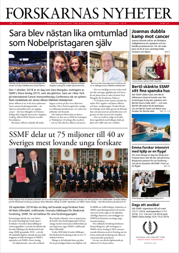 Läs om forskning i framkant i Forskarnas Nyheter nr 2, 2018. Tidningen ges ut av SSMF. Bild: ssmf.se
