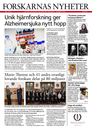 Forskarnas Nyheter nr 2 2017, en nyhetstidning om forskningens framsteg som ges ut av Svenska Sällskapet för Medicinsk Forskning, SSMF